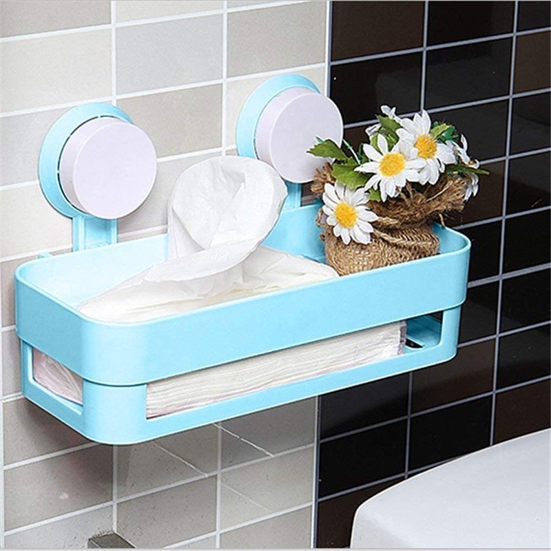 TORIOX Plastic Vacuum Suction Shelf Wall Mounted Plastic Storage Rack Suction Bathroom Shelf Washroom Kitchen Toilets Shower Shampoo Storage Holder - Image 1