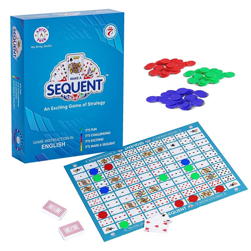 FRATELLI Make A Sequent Board Game Challenging Logic and Strategy Card Games Foldable Hard Board, Plastic Chips and Playing Card for Kids & Adults(Pack of 1, Multicolor) - Image 1