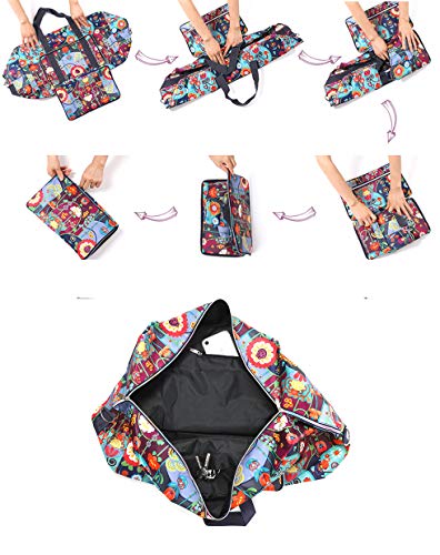WFLB Large Foldable Travel Duffel Bag, Sports Tote Gym Bag For Women with Trolley Sleeve Weekender Overnight Carry On Checked Luggage Bag Hospital Bag Tote Shoulder Handbag Bag (flower rose) - Image 5