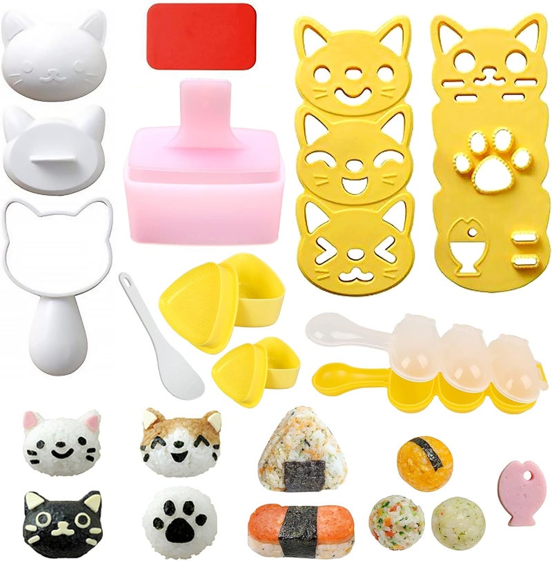 BANBALLON Cute Cat Rice Ball Molds 6 Sets Sushi Molds Bento Box Accessories Kits with 1PC Musubi Maker Press Mold, 2PCS Gimbap Molds Triangle and 1PC Rice Ball Mold Shaker for DIY Fun Lunch Box Picnic Tool - Image 1
