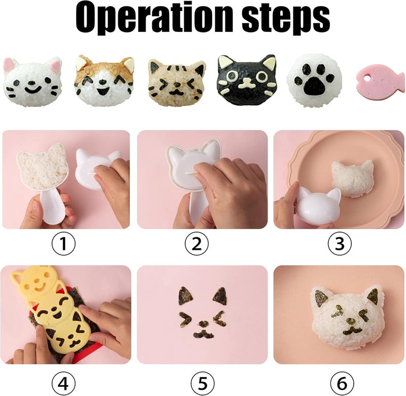 BANBALLON Cute Cat Rice Ball Molds 6 Sets Sushi Molds Bento Box Accessories Kits with 1PC Musubi Maker Press Mold, 2PCS Gimbap Molds Triangle and 1PC Rice Ball Mold Shaker for DIY Fun Lunch Box Picnic Tool - Image 5