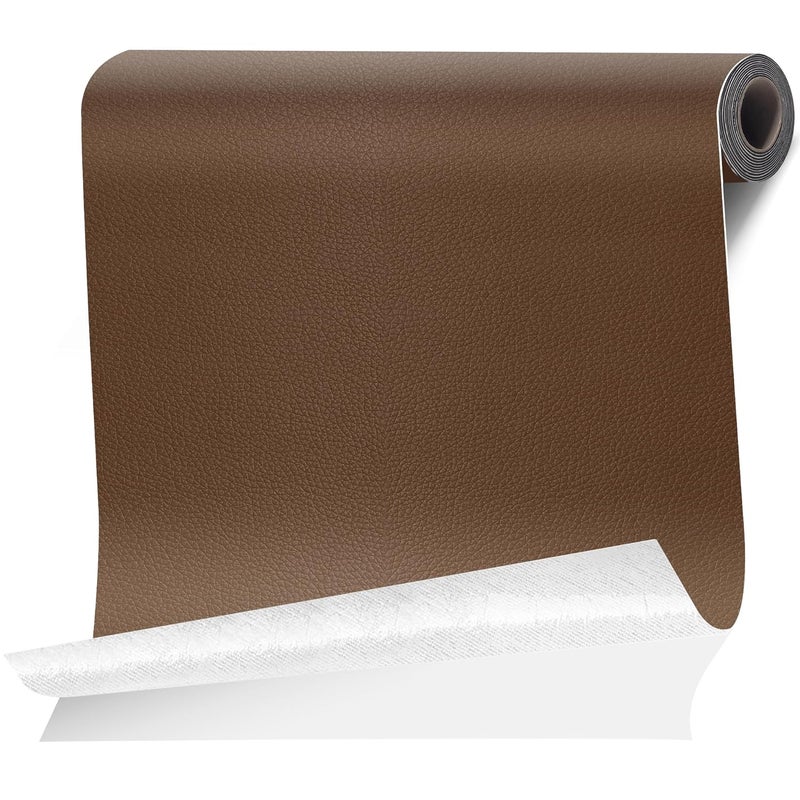 Cahomo Leather Repair Tape Patch, 35.4" x 79" Self Adhesive Leather Patches for Furniture,Vinyl Repair Kit for Car Seat, Couch, Chairs, Boat Seat, Sofa Brown - Image 1