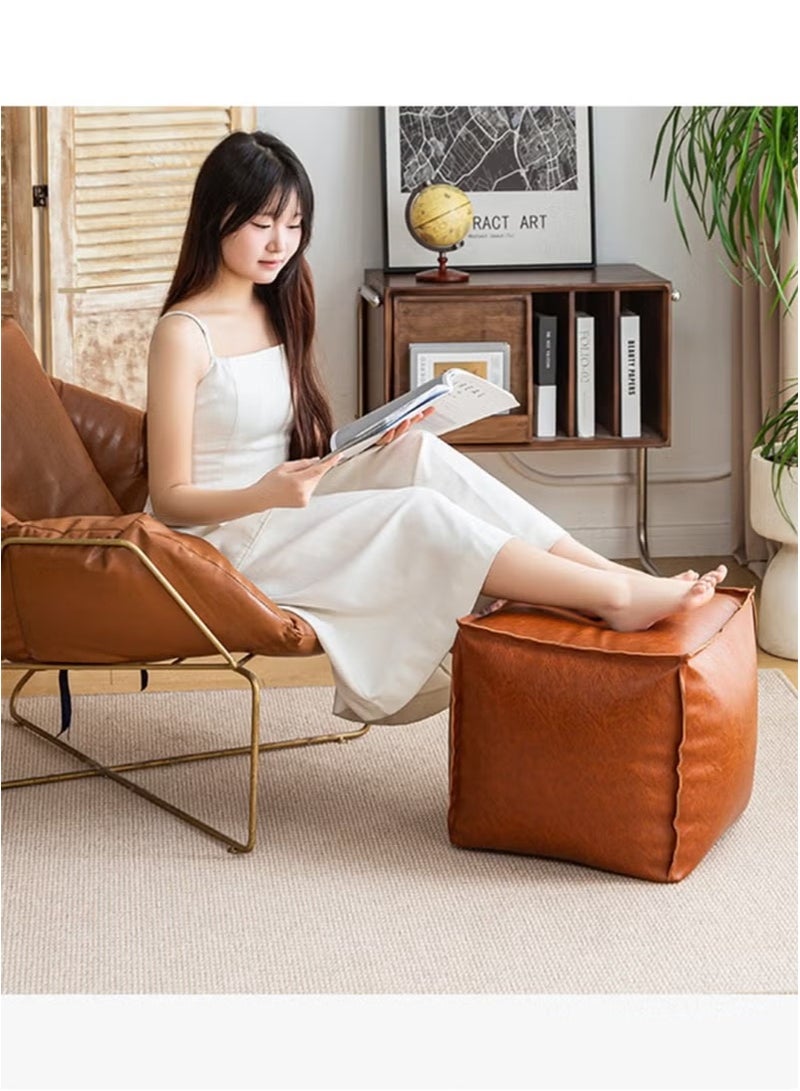 Apustim 40*40*40cm Unfilled Cushion Cover，Faux Leather Fluffy Ottoman Footstool For Living Room Decoration Square Footstool For Storage，Floor Mat Footstool（Brown Sugar Color，Cover Only，No Filling） - Image 4