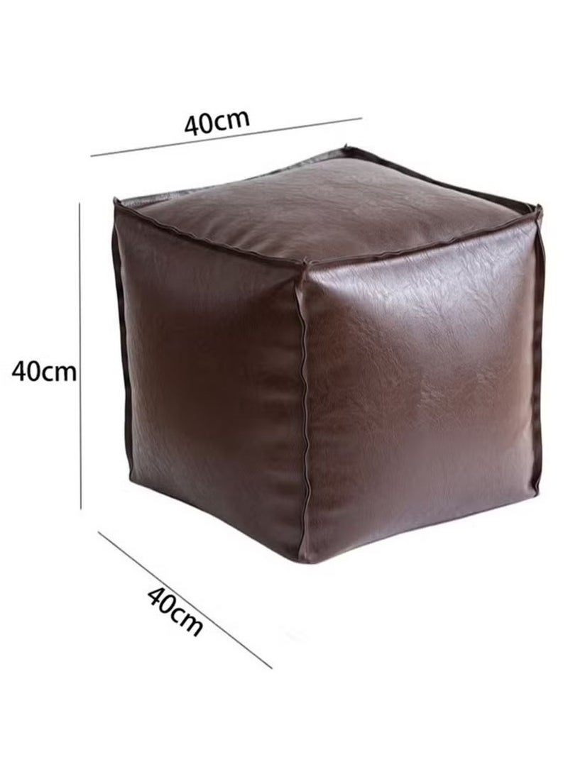 Apustim 40*40*40cm Unfilled Cushion Cover，Faux Leather Fluffy Ottoman Footstool For Living Room Decoration Square Footstool For Storage，Floor Mat Footstool（Brown Sugar Color，Cover Only，No Filling） - Image 2