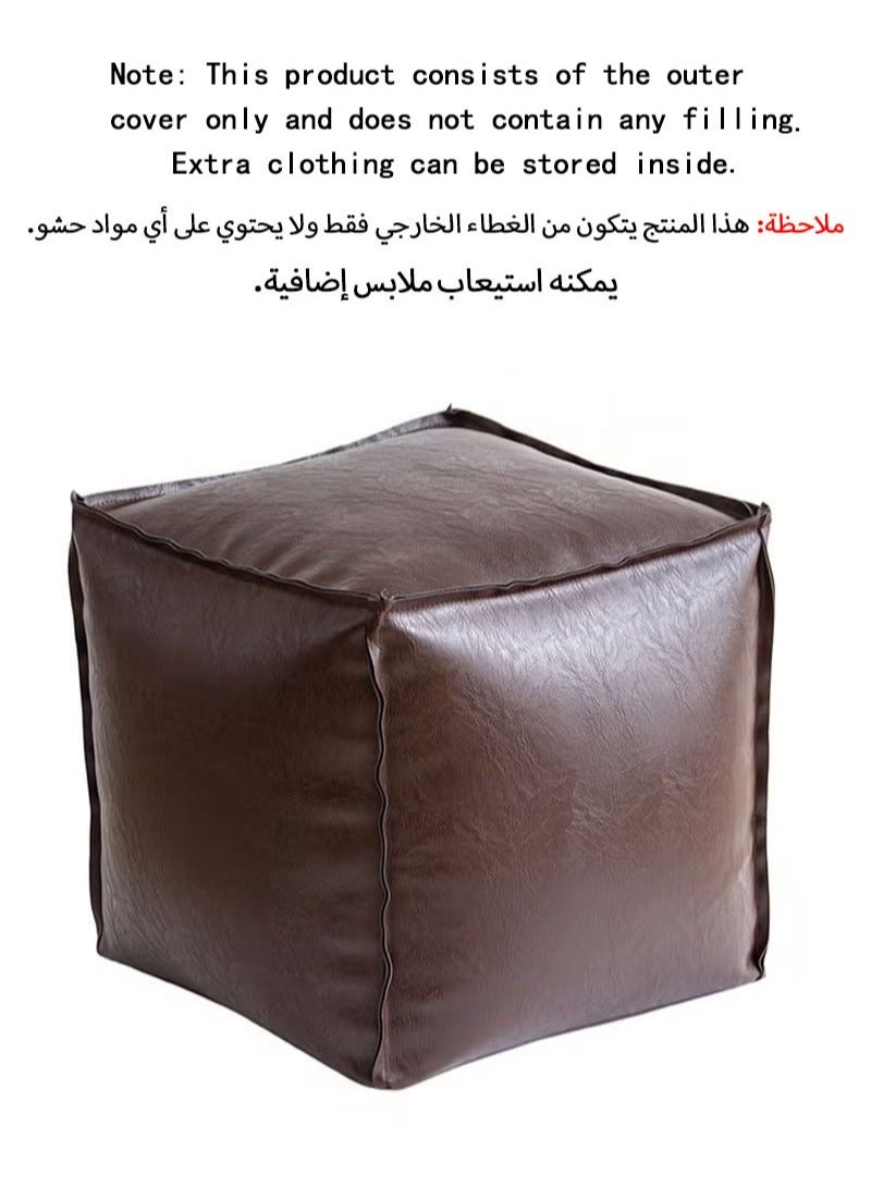 Apustim 40*40*40cm Unfilled Cushion Cover，Faux Leather Fluffy Ottoman Footstool For Living Room Decoration Square Footstool For Storage，Floor Mat Footstool（Brown Sugar Color，Cover Only，No Filling） - Image 1