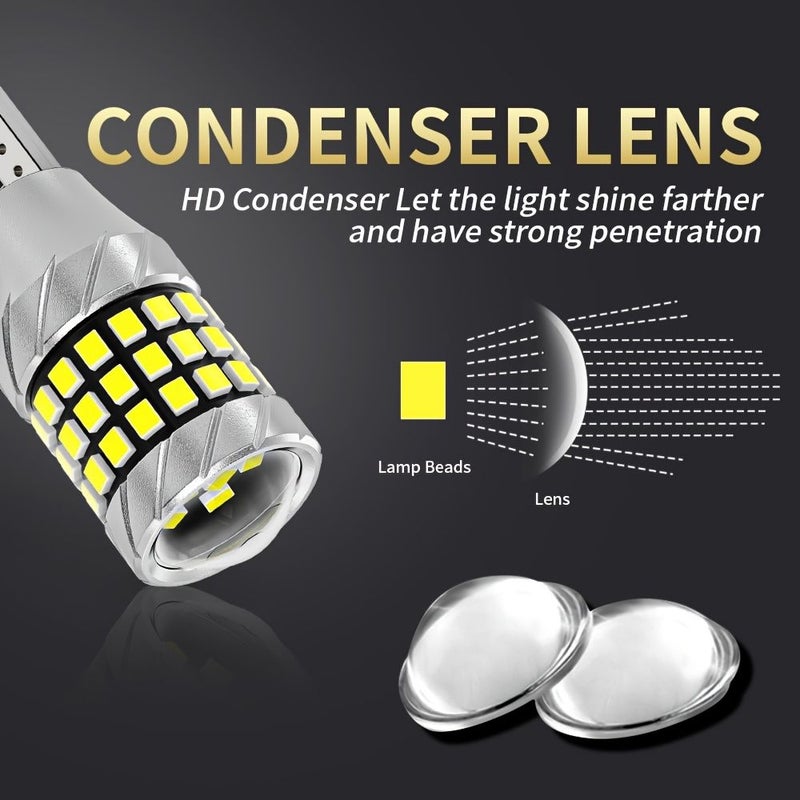 Set of 2 Yellow T15 Reverse LED Lights with Lens Focused Decoding - Image 5