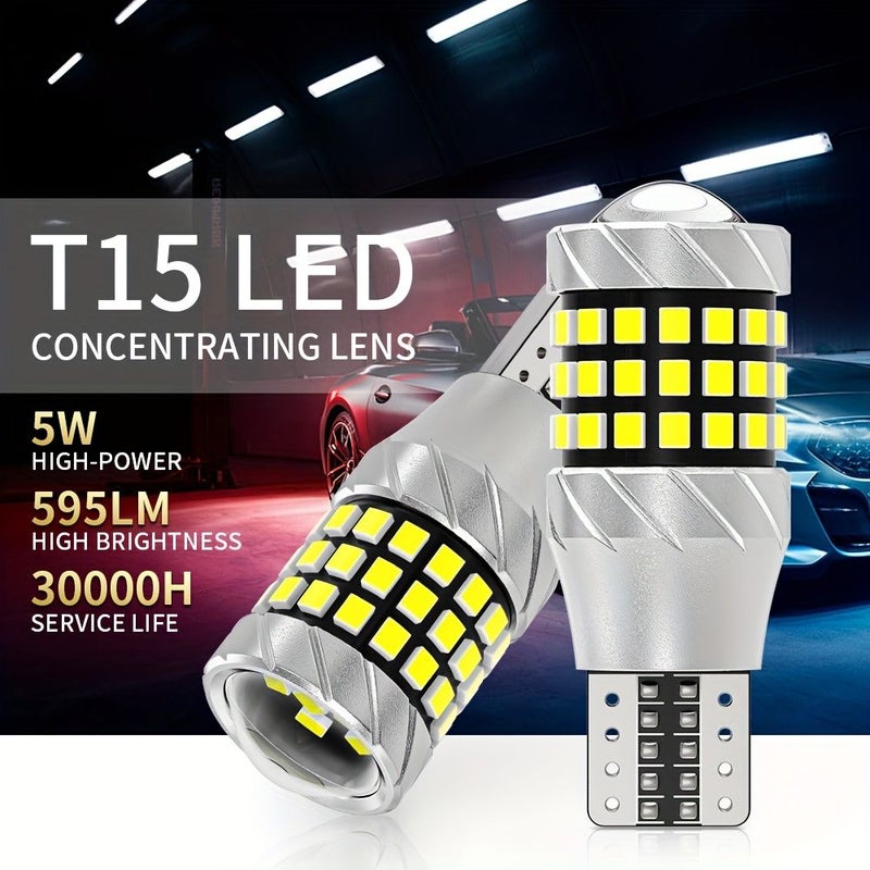 Set of 2 Yellow T15 Reverse LED Lights with Lens Focused Decoding - Image 1