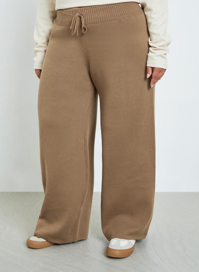 Styli Plus Size Coffee Brown Flared Trousers - Image 2