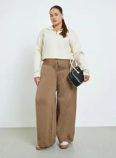 Styli Plus Size Coffee Brown Flared Trousers