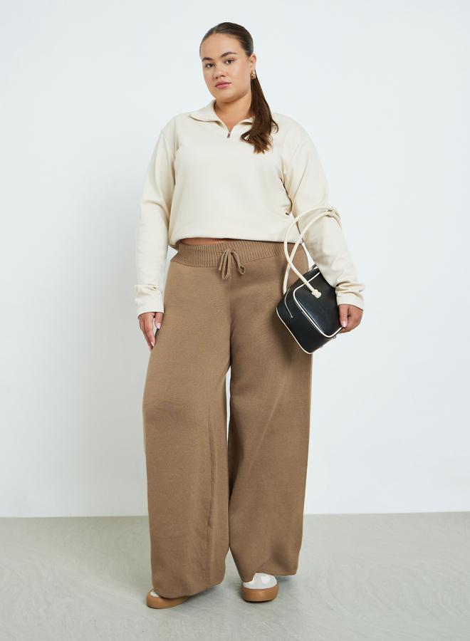 Styli Plus Size Coffee Brown Flared Trousers - Image 1