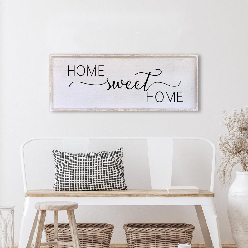 Surfapans Home Sweet Home Sign Wall Decor 32â€X12â€ Master Family Room Above Bed Beautiful Living Room Above Couch Sign Large Rustic Farmhouse Wood Framed Entryway Hanging Wall Art Decoration (White) - Image 3