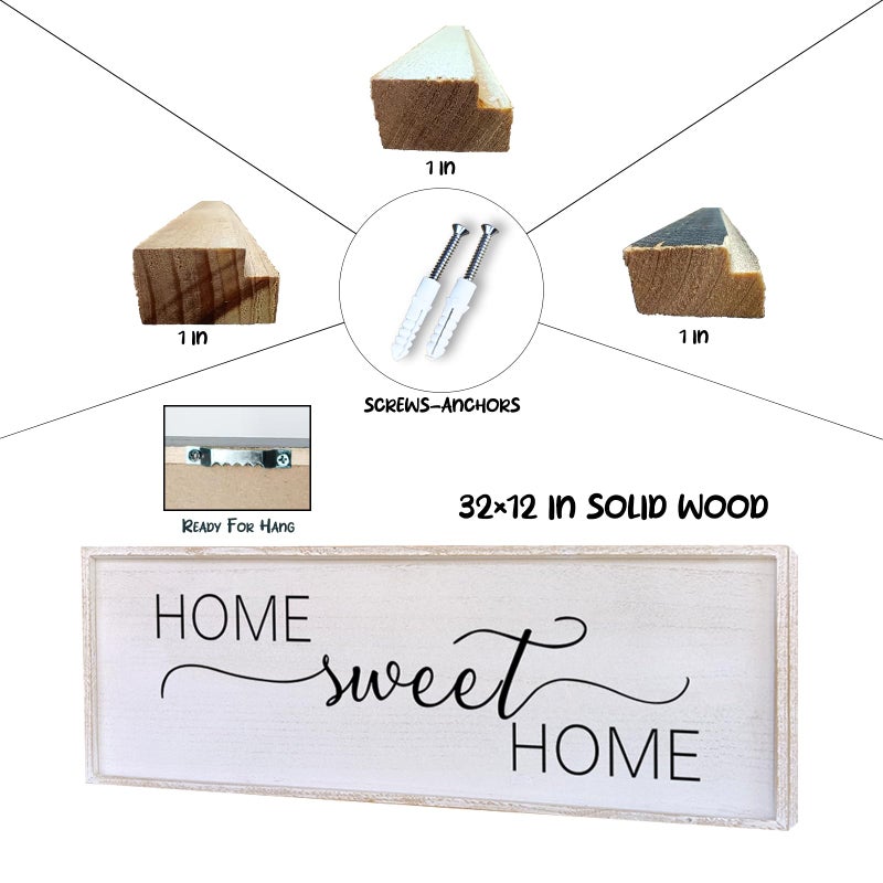 Surfapans Home Sweet Home Sign Wall Decor 32â€X12â€ Master Family Room Above Bed Beautiful Living Room Above Couch Sign Large Rustic Farmhouse Wood Framed Entryway Hanging Wall Art Decoration (White) - Image 2