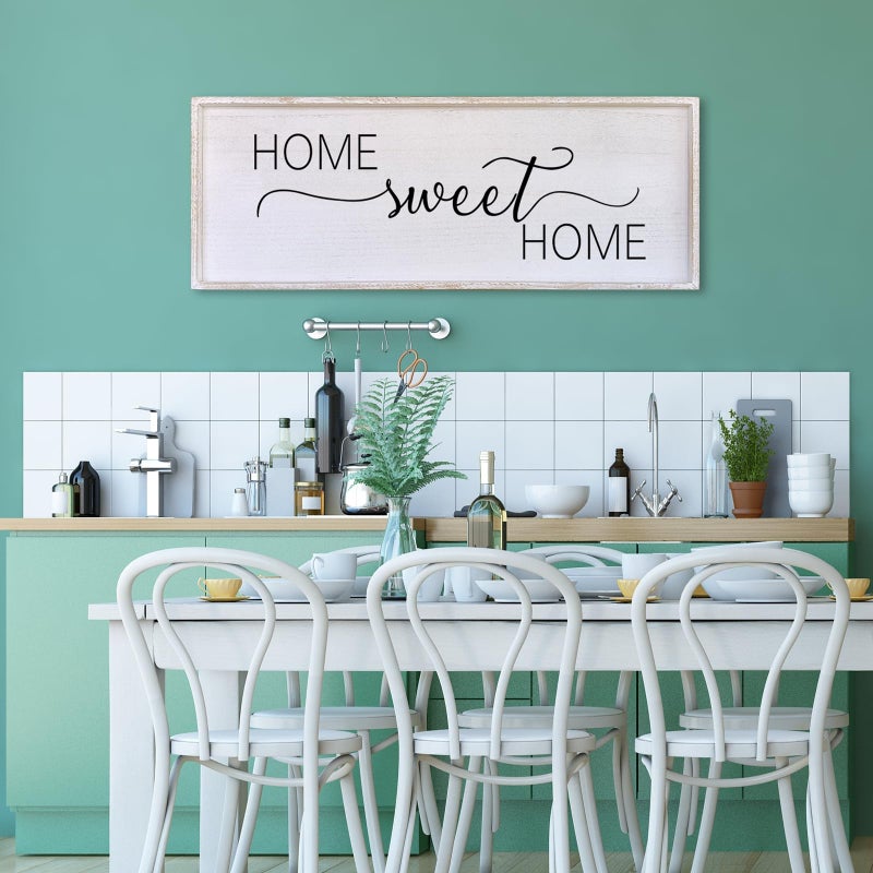 Surfapans Home Sweet Home Sign Wall Decor 32â€X12â€ Master Family Room Above Bed Beautiful Living Room Above Couch Sign Large Rustic Farmhouse Wood Framed Entryway Hanging Wall Art Decoration (White) - Image 5