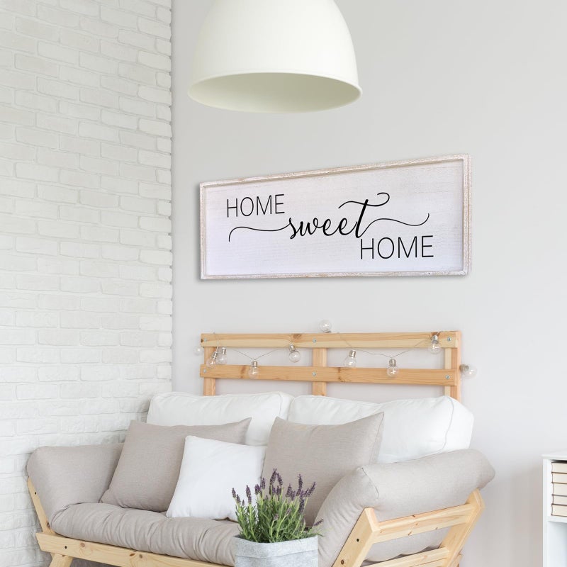 Surfapans Home Sweet Home Sign Wall Decor 32â€X12â€ Master Family Room Above Bed Beautiful Living Room Above Couch Sign Large Rustic Farmhouse Wood Framed Entryway Hanging Wall Art Decoration (White) - Image 4