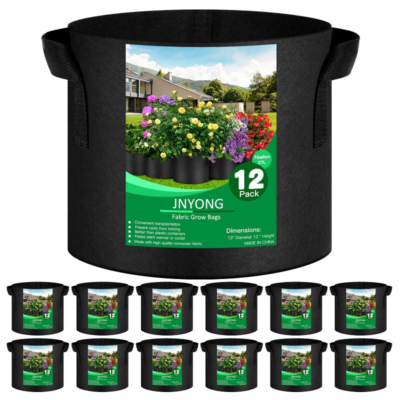 JNYONG 12-Pack 7 Gallon Thickened Non-Woven Grow Bags, Aeration Fabric Pots with Handles - Image 1