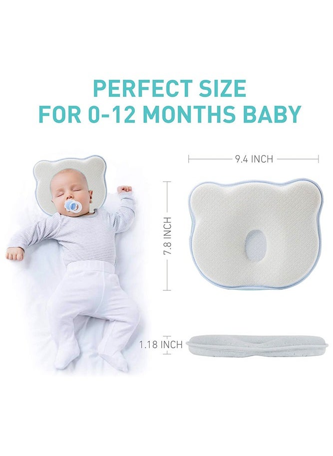 Bebiland Baby Pillow with 100% Cotton Cover, Washable Soft Memory Foam Cushion for Head Shaping and Neck Support, Blue  - Image 2
