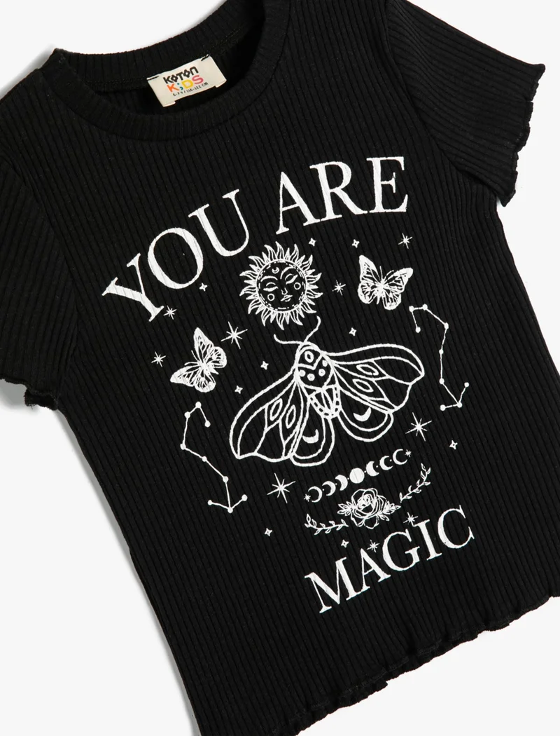 كوتون T-Shirt Slogan Printed Short Sleeve Crew Neck