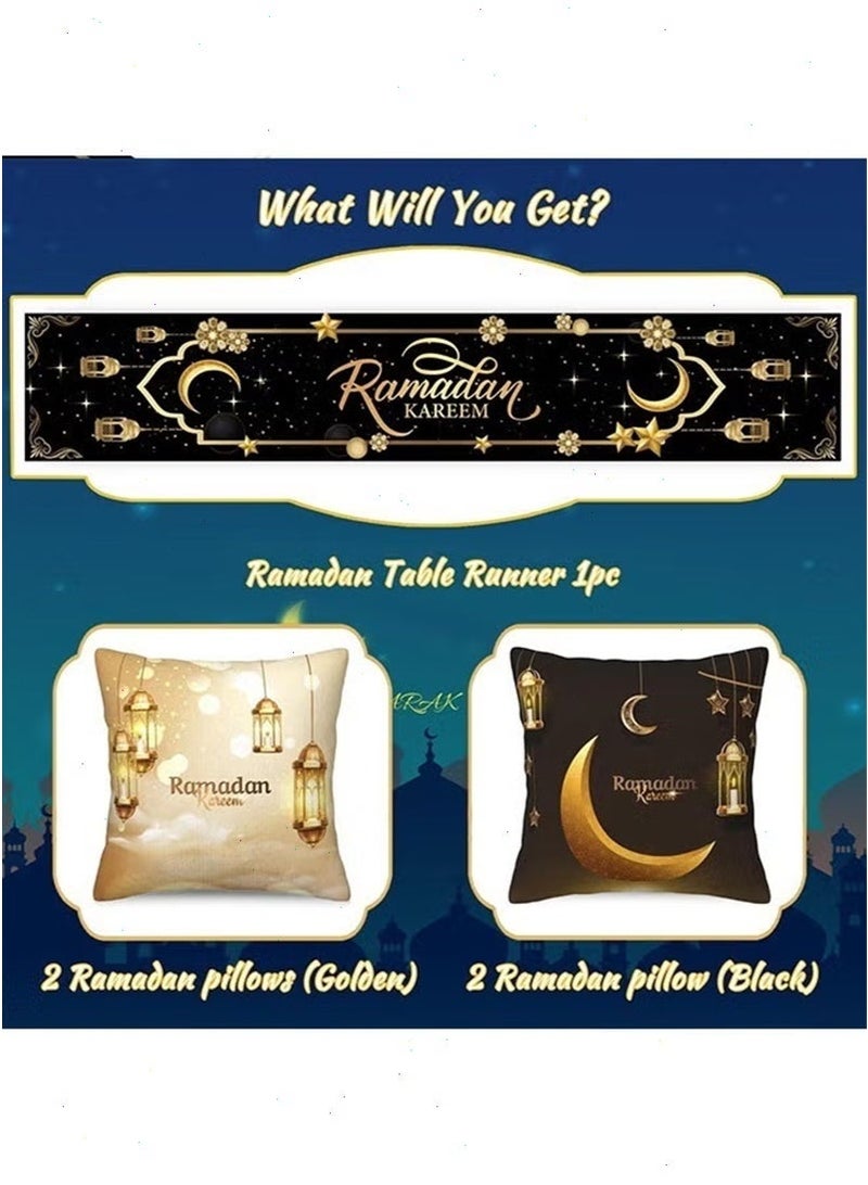 Ramadan Table Runner Set, Ramadan Decorations, Ramadan Pillow Covers, Ramadan Table Decoration with Runner and 4 Decorative Pillow Covers, Ramadan Gift - Image 2