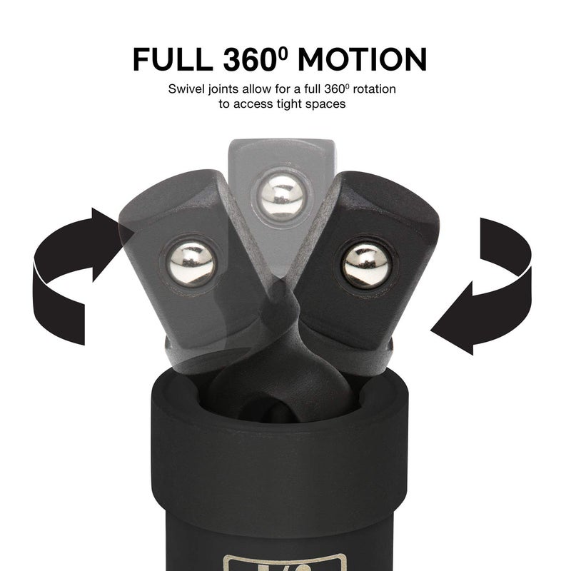 NEIKO 02486A Impact Universal Joint-Socket Swivel Set, Socket Extension Set Made From Cr-Mo with Included 1/4-, 3/8-, and 1/2-Inch Sockets, Set of 3 - Image 2