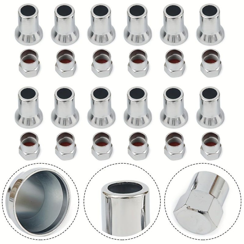 24pcs Chrome Tire Valve Stem Caps With Sleeve Cover For Cars Trucks Motorcycles - Image 1