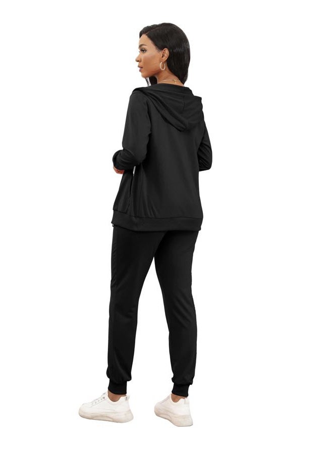 CLOCOR Track Suits for Women Set - Casual 2 Piece Outfits Sweatsuit Pocket Hoodies Long Sleeve with Patchwork Pants Set, 1-black-white, L - Image 4
