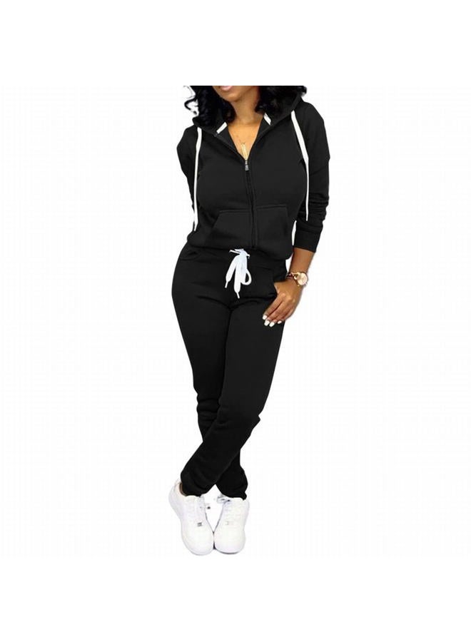 CLOCOR Track Suits for Women Set - Casual 2 Piece Outfits Sweatsuit Pocket Hoodies Long Sleeve with Patchwork Pants Set, 1-black-white, L - Image 1
