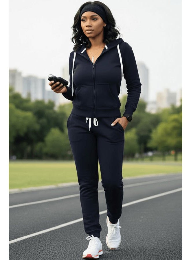 CLOCOR Track Suits for Women Set - Casual 2 Piece Outfits Sweatsuit Pocket Hoodies Long Sleeve with Patchwork Pants Set, 1-black-white, L - Image 2