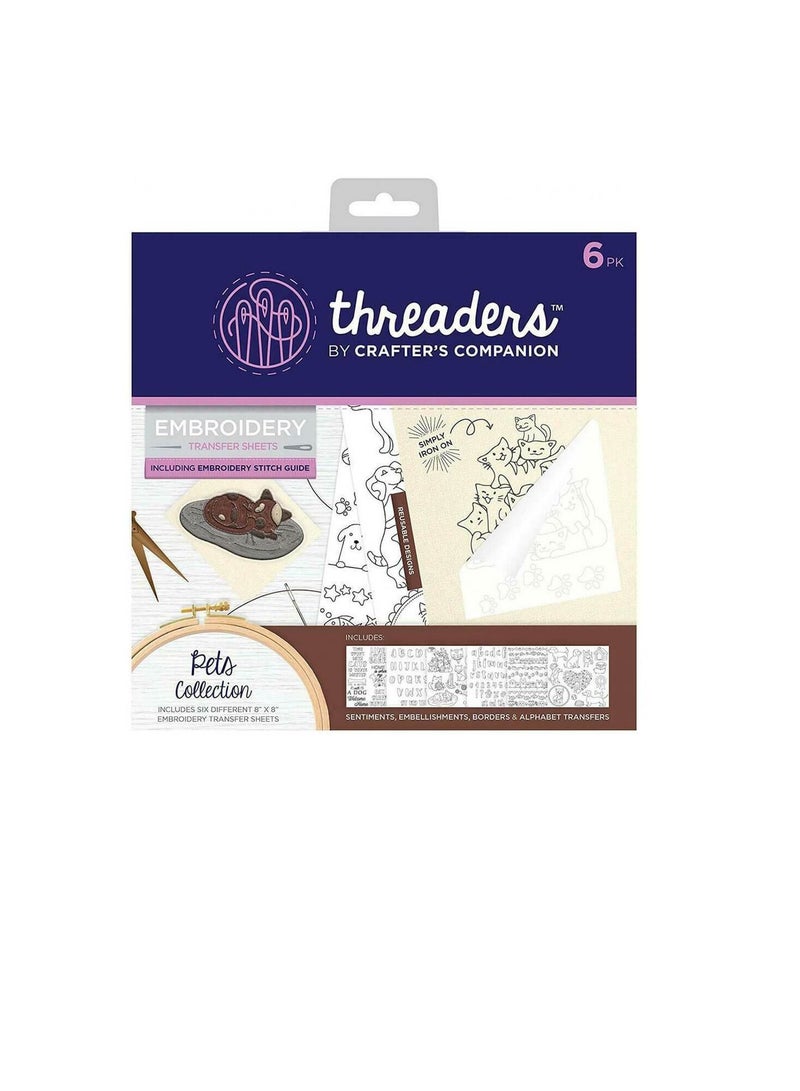 Crafter's Companion Embroidery Transfer Sheets Threaders Pets - Image 1