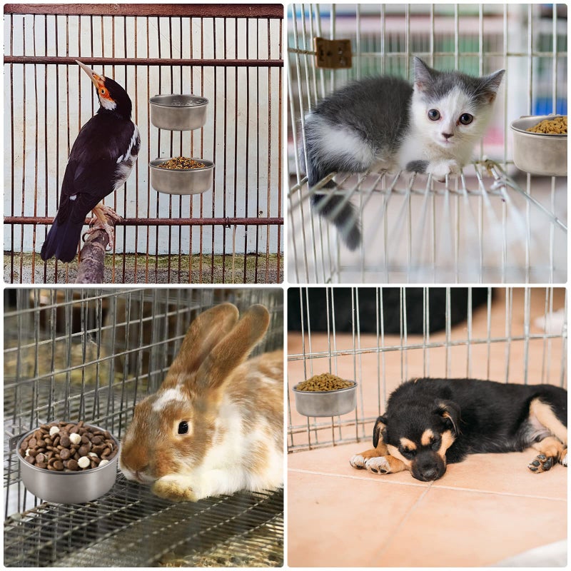 tchrules Dog Crate Water Bowl, 2 Pack No Spill Hanging Cage Food Bowls for Kennel Puppy Cat Bird Bunny Stainless Steel Metal Mountable Small&Medium Feeding Dish Wall Mounted Attachable Crates Pet Feeder - Image 5