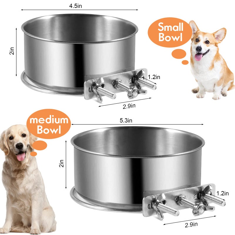 tchrules Dog Crate Water Bowl, 2 Pack No Spill Hanging Cage Food Bowls for Kennel Puppy Cat Bird Bunny Stainless Steel Metal Mountable Small&Medium Feeding Dish Wall Mounted Attachable Crates Pet Feeder - Image 3