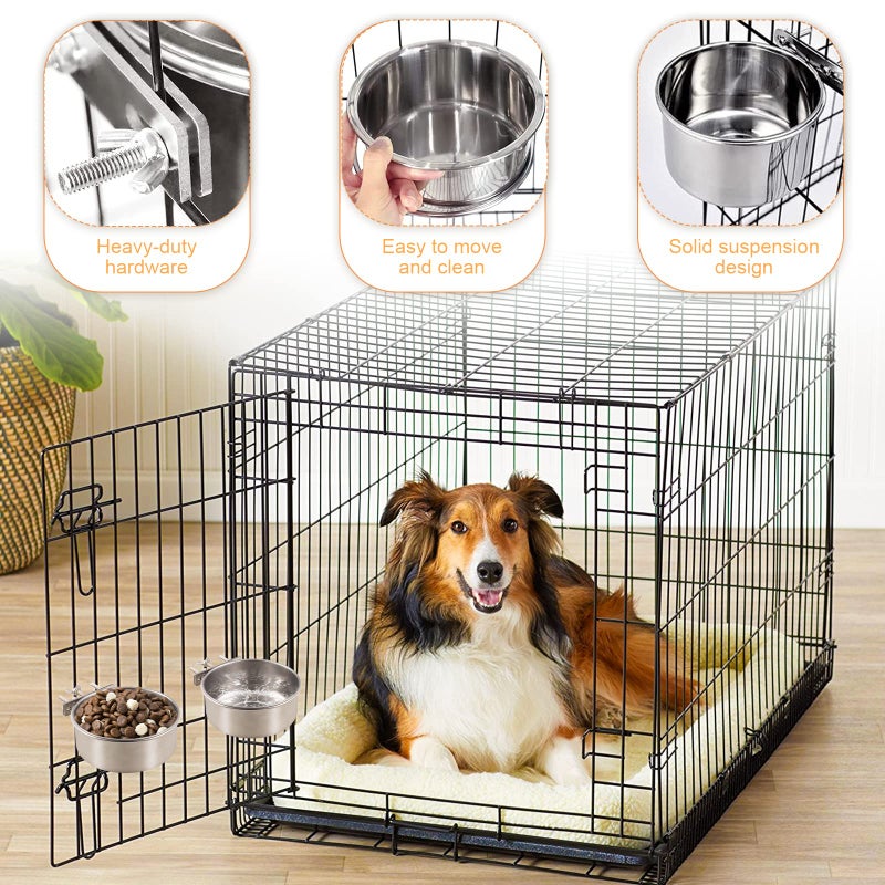 tchrules Dog Crate Water Bowl, 2 Pack No Spill Hanging Cage Food Bowls for Kennel Puppy Cat Bird Bunny Stainless Steel Metal Mountable Small&Medium Feeding Dish Wall Mounted Attachable Crates Pet Feeder - Image 2