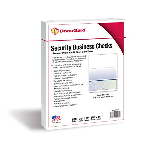 DocuGard Blue/Green Premier Prismatic Bottom High Security Check Paper - QuickBooks & Laser/Inkjet Printer Compatible - 13 Security Features - 500 Blank Business Checks (04537) - Image 2