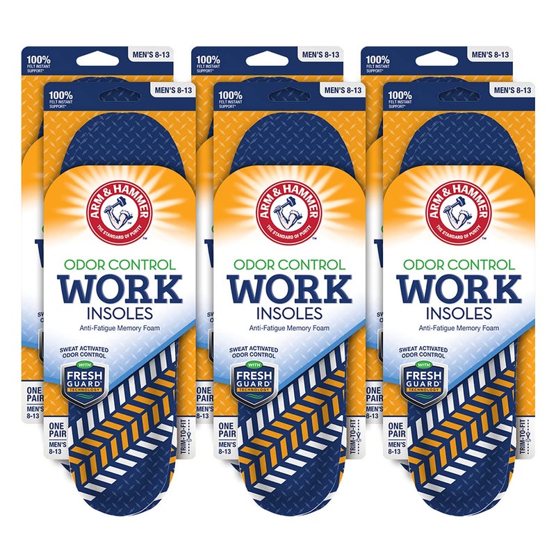 Arm & Hammer Anti-Fatigue Memory Foam Odor Insoles for Work Boots - Arch Support Boot Odor Eater Insole Inserts for Men and Women  Ideal for Plantar Fasciitis  Sole Insoles for Relief - 6 Pack - Image 1