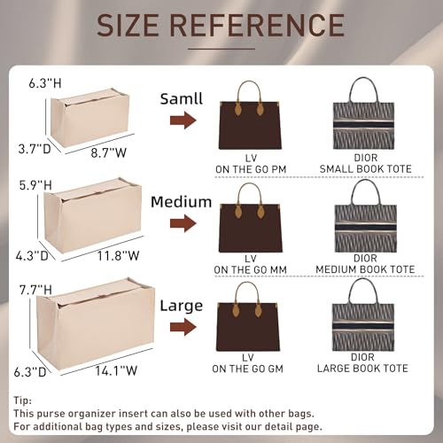 Doxo Purse Organizer Insert,Felt Tote Bag Organizer Insert Compatible with Dior Book Tote Large Bag & Onthego GM And More(Beige-with cover) - Image 2