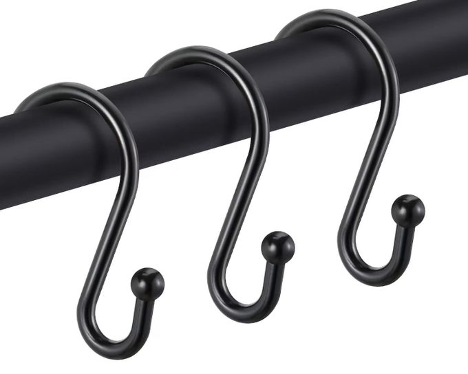 BLACK DECORATIVE SHOWER CURTAIN HOOKS 5MM METAL WIRE 12PCS S HOOKS SHOWER CURTAIN HANGERS FOR BATHROOMCLOTHINGTOWELS KITCHEN UTENSILSPLANTS BLACK