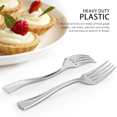 Qeirudu 4 Inch Silver Plastic Mini Forks, 100 Pack Disposable Appetizer Forks Heavy Duty Tiny Forks for Party Small Desserts, Charcuterie, Samples, Cocktails and Strawberries - Image 4