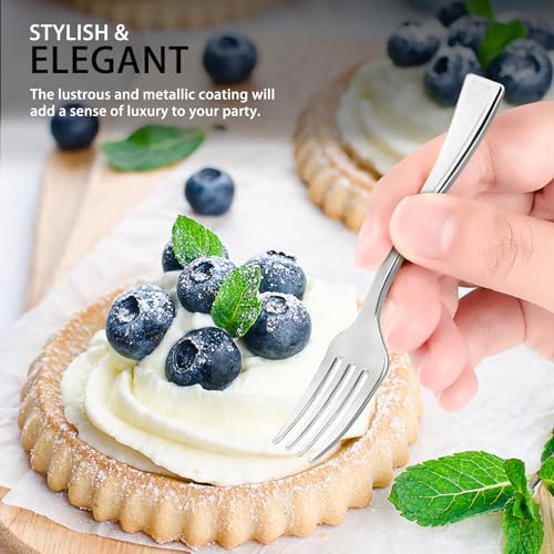 Qeirudu 4 Inch Silver Plastic Mini Forks, 100 Pack Disposable Appetizer Forks Heavy Duty Tiny Forks for Party Small Desserts, Charcuterie, Samples, Cocktails and Strawberries - Image 3