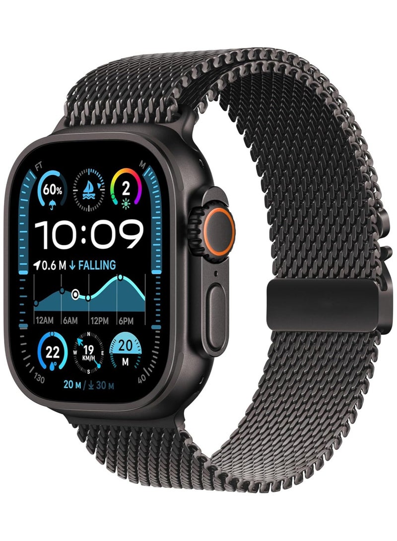 Titanium Milanese Mesh Loop Band Compatible with Apple Watch Ultra 1/2 49mm 46mm 45mm 44mm 42mm Men Women, Designer Parachute-Style Metal Buckle Adjustable Strap for iWatch SE Series 10 9 8 7 6 5 4 - Image 1