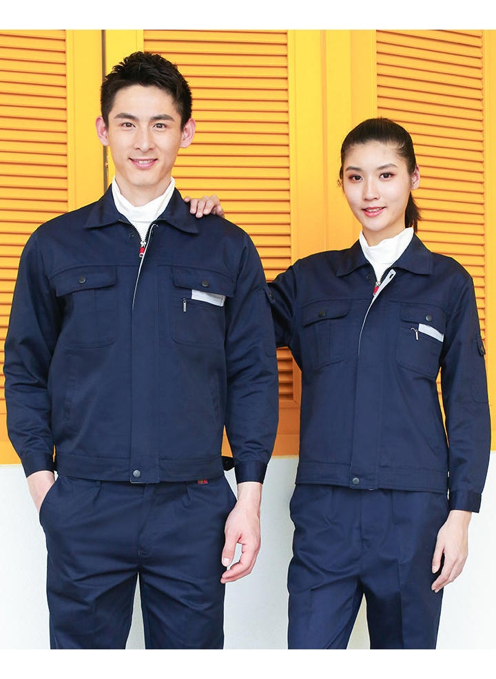 Generic Spring Autumn Long Sleeve Workwear Suit Men Womens Auto Repair Wear-Resistant Factory Workroom Top Reflective Stripe Labor Prot Dark Blue Collar Grey Top 