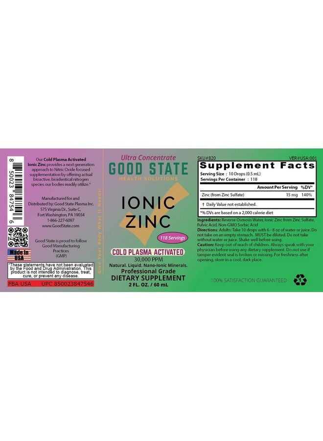 Good State Cold Plasma-Activated Liquid Ionic Zinc Ultra Concentrate by Good State for Immune Support | No-GMO Pure Dietary Supplement | Vegan and Children Safe | 2 fl oz 118 Servings  - Image 4
