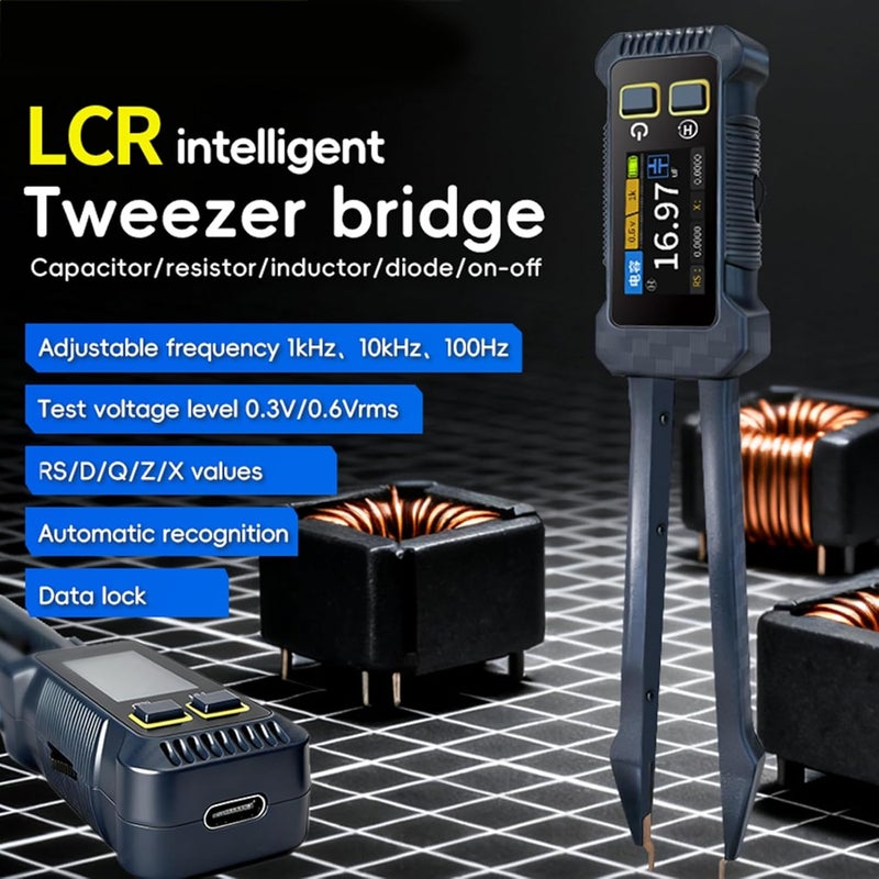 100Hz/1Khz/10Khz Digital SMD Tester, Portable Intelligent Resistor Capacitor Inductor Analyzer, SMD Component Meter Tweezer for Engineer Technician - Image 3