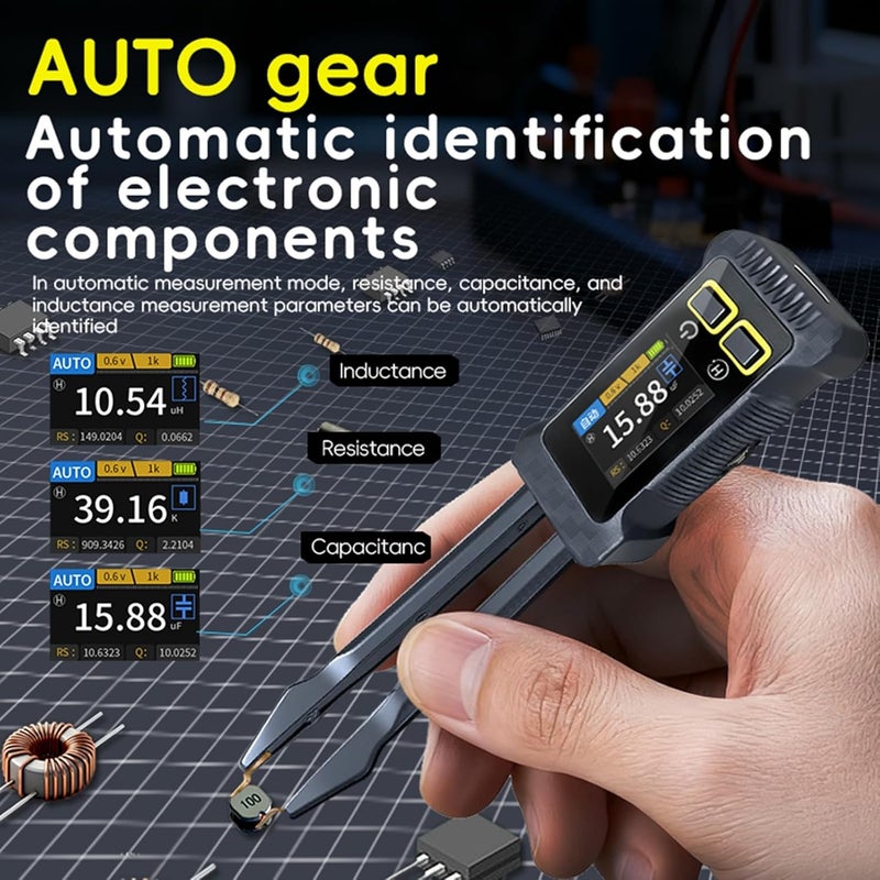 100Hz/1Khz/10Khz Digital SMD Tester, Portable Intelligent Resistor Capacitor Inductor Analyzer, SMD Component Meter Tweezer for Engineer Technician - Image 2