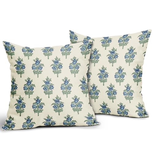sorfbliss Sage Green Blue Floral Pillow Covers 18x18 Set of 2 Spring Flower Leaves Print Decorative Throw Pillow Cases Outdoor Farmhouse Decoration for Sofa Couch Bed - Image 2