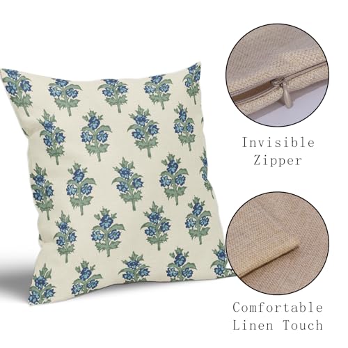 sorfbliss Sage Green Blue Floral Pillow Covers 18x18 Set of 2 Spring Flower Leaves Print Decorative Throw Pillow Cases Outdoor Farmhouse Decoration for Sofa Couch Bed - Image 4