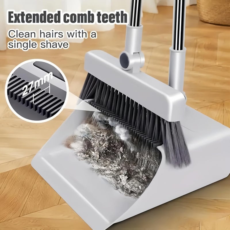 GDELINGZH Broom and Dustpan Combo Set 4 in 1 Long Handle Broom and Dustpan for Indoor and Outdoor Sweeping Heavy Duty Household Cleaning Tool for Bathroom Kitchen Space Saving - Image 2