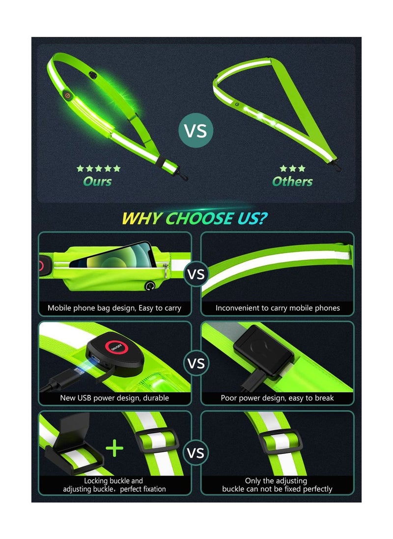 Y&D Reflective Belt, LED Belt Sash for Walking at Night, Night Running Safety Gear, High Visibility, Rechargeable, Durable, Light Up Runners Walkers Men Women  - Image 4