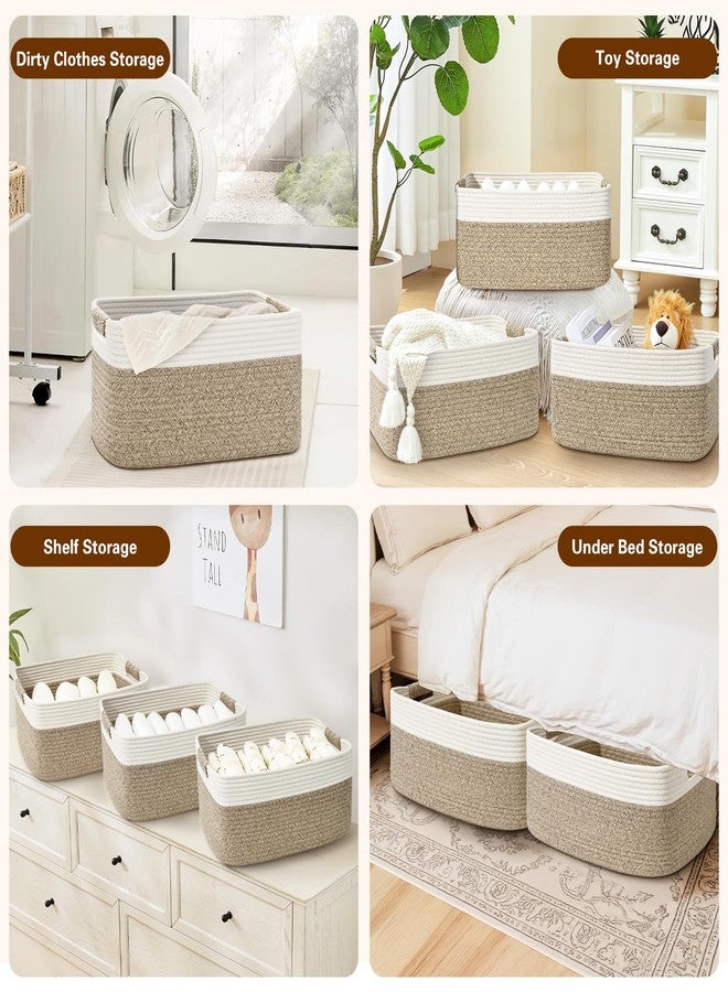 Degeyoyo 3 Pack Large Storage Basket for Organizing, 17.5"x13"x7" Woven Basket for Shelves, Closet Cube Storage Bins with Wrapped Handle, Cotton Rope Baskets for Kitchen, Clothes, Toys(Off White & Brown) - Image 4