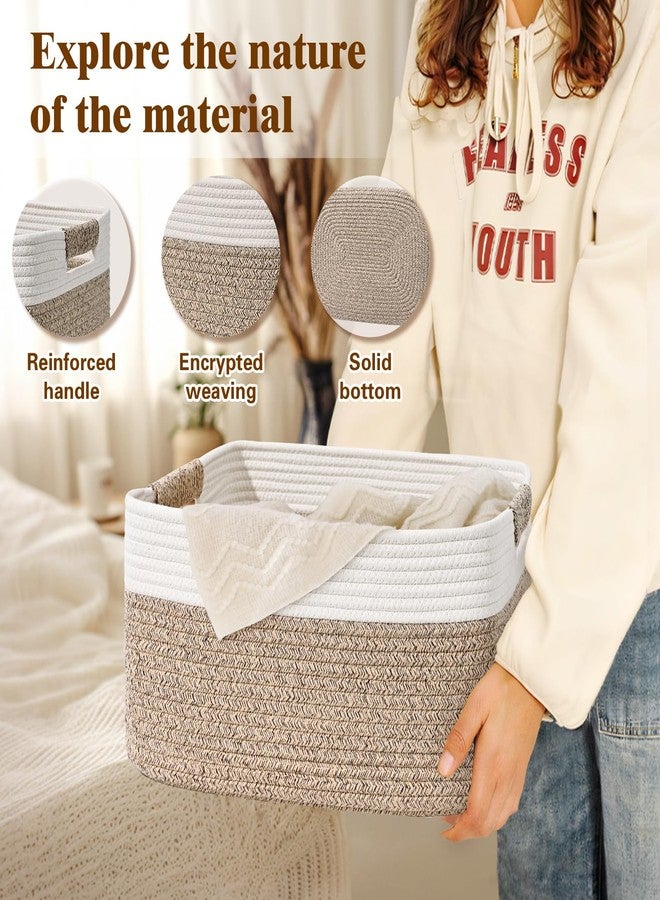 Degeyoyo 3 Pack Large Storage Basket for Organizing, 17.5"x13"x7" Woven Basket for Shelves, Closet Cube Storage Bins with Wrapped Handle, Cotton Rope Baskets for Kitchen, Clothes, Toys(Off White & Brown) - Image 5