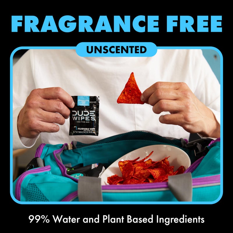 DUDE Wipes - On-The-Go Flushable Wipes - 1 Pack, 30 Wipes - Unscented Extra-Large Individually Wrapped Adult Wet Wipes - Vitamin E & Aloe - Septic and Sewer Safe - Image 4