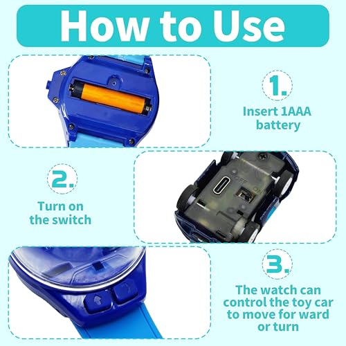 VGRASSP Wrist Watch Remote Control Mini Car Toy for Kids – Rechargeable 2 Function RC Car with USB Charging Cable - Watch Car Case & Easy Controls - Color As Per Stock - Image 3